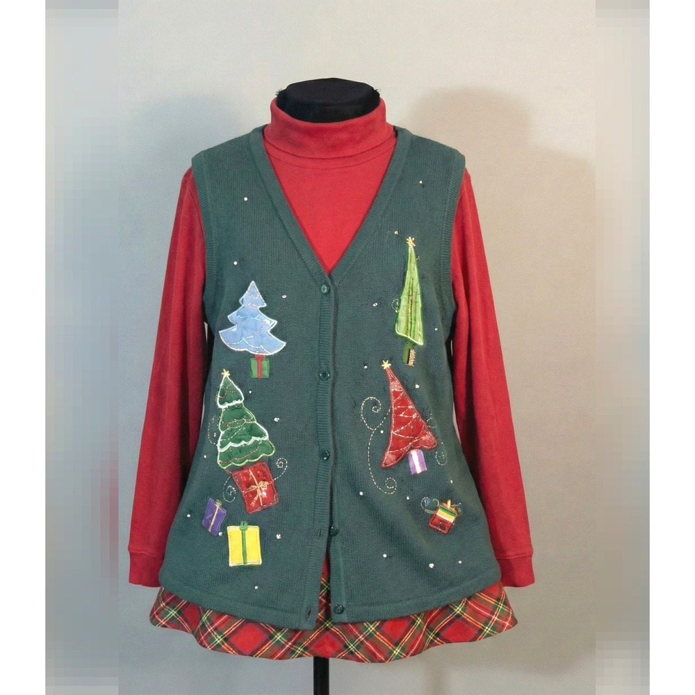 Retro Christmas Button Front Sweater Vest‎ XLARGE Holiday Party Winter
